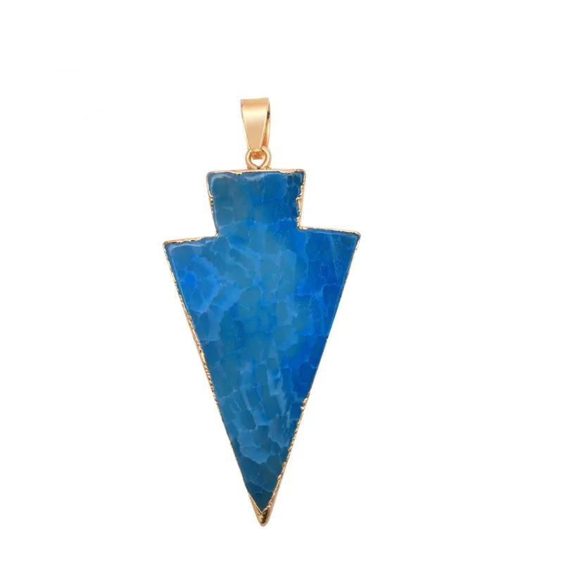 

2019 Chakra Jewelry Natural Stone Fashion Arrow Pendant Blue Healing Crystal Triangle Charm Pendants for DIY Necklace