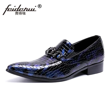 

Plus Size New Luxury Alligator Patent Leather Man Wedding Loafers Pointed Toe Slip on Handmade Men's Italian Party Shoes SL460
