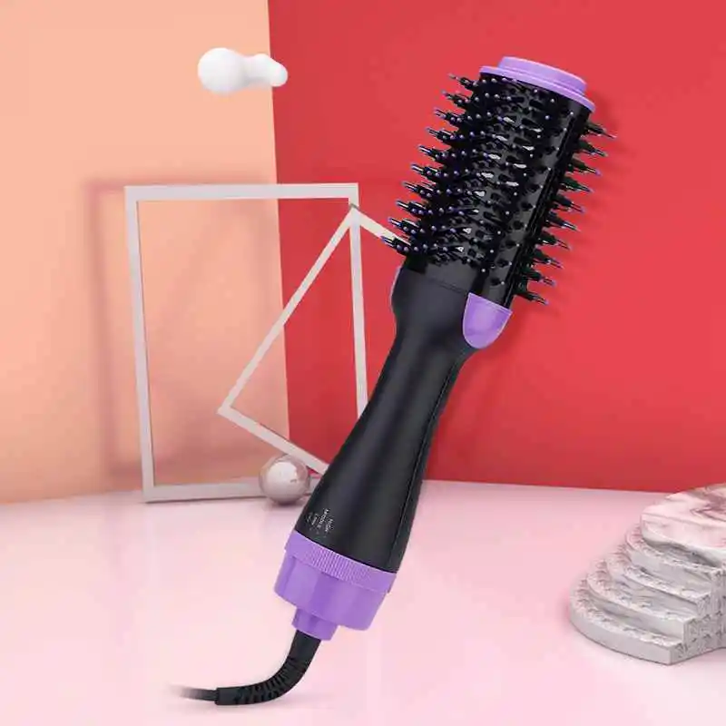 purple Многофункциональный фен для волос и объемная вращающаяся щетка для волос, роликовый вращающийся стайлер, расческа для укладки, выпрямление, завивка, Расческа с горячим воздухом - Цвет: purple