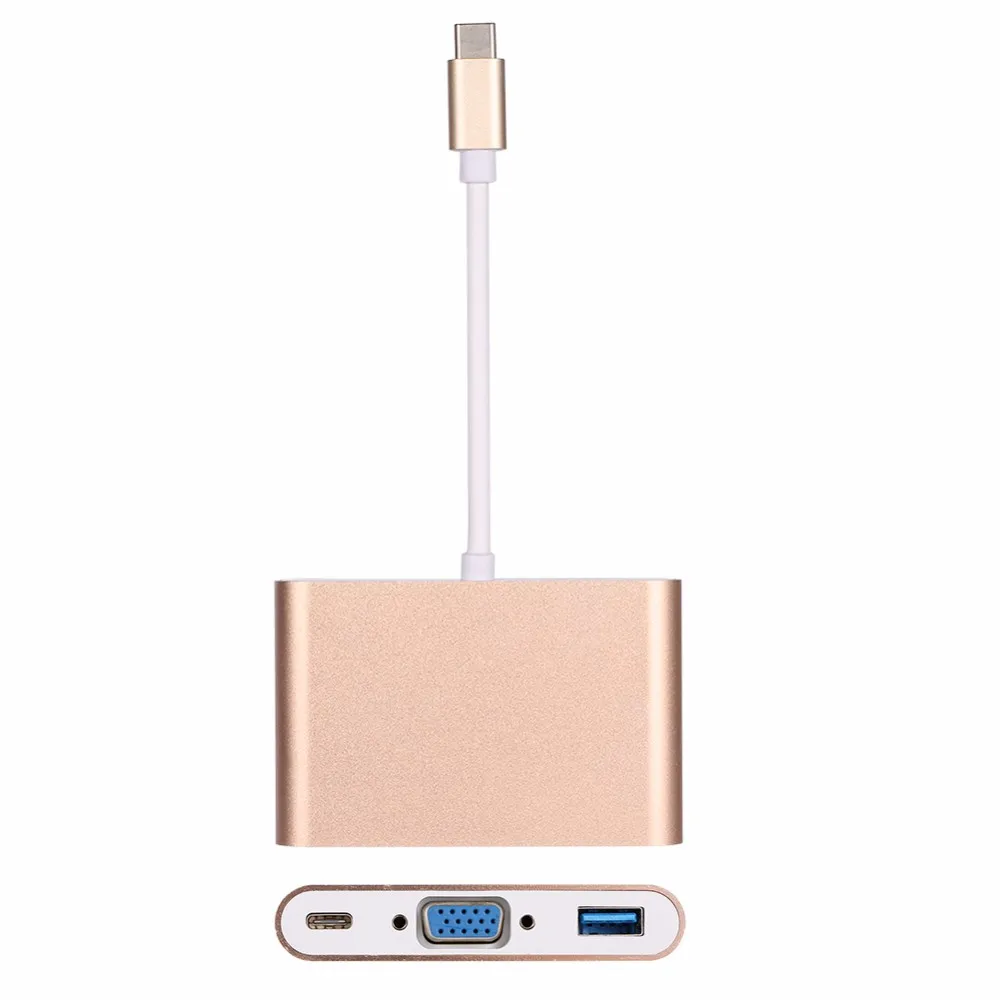 3 в 1 USB 3,1 Тип C к VGA адаптер Multi порты и разъёмы USB 3,0 хаб с тип-c Женский зарядки порты и разъёмы видео конвертер для MacBook Pro - Цвет: Gold
