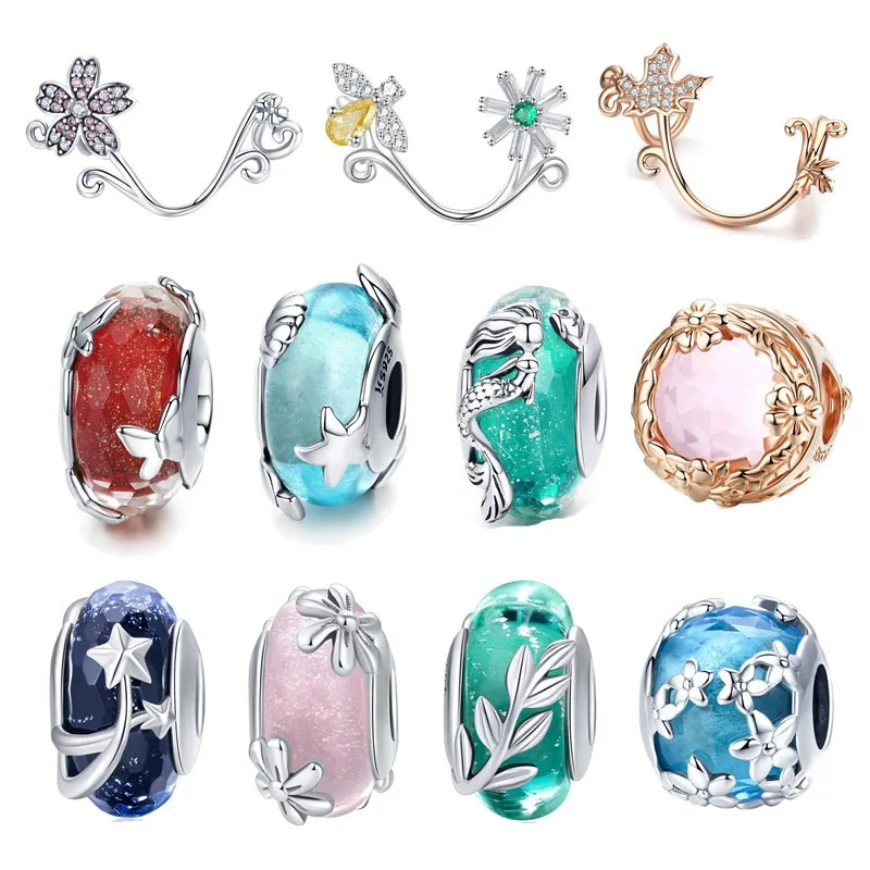 

fit Pandora Bracelet Original 925 Sterling Silver Sea Mermaid Star Butterfly Glass Beads S925 DIY Zircon Daisy Honeybee Charms