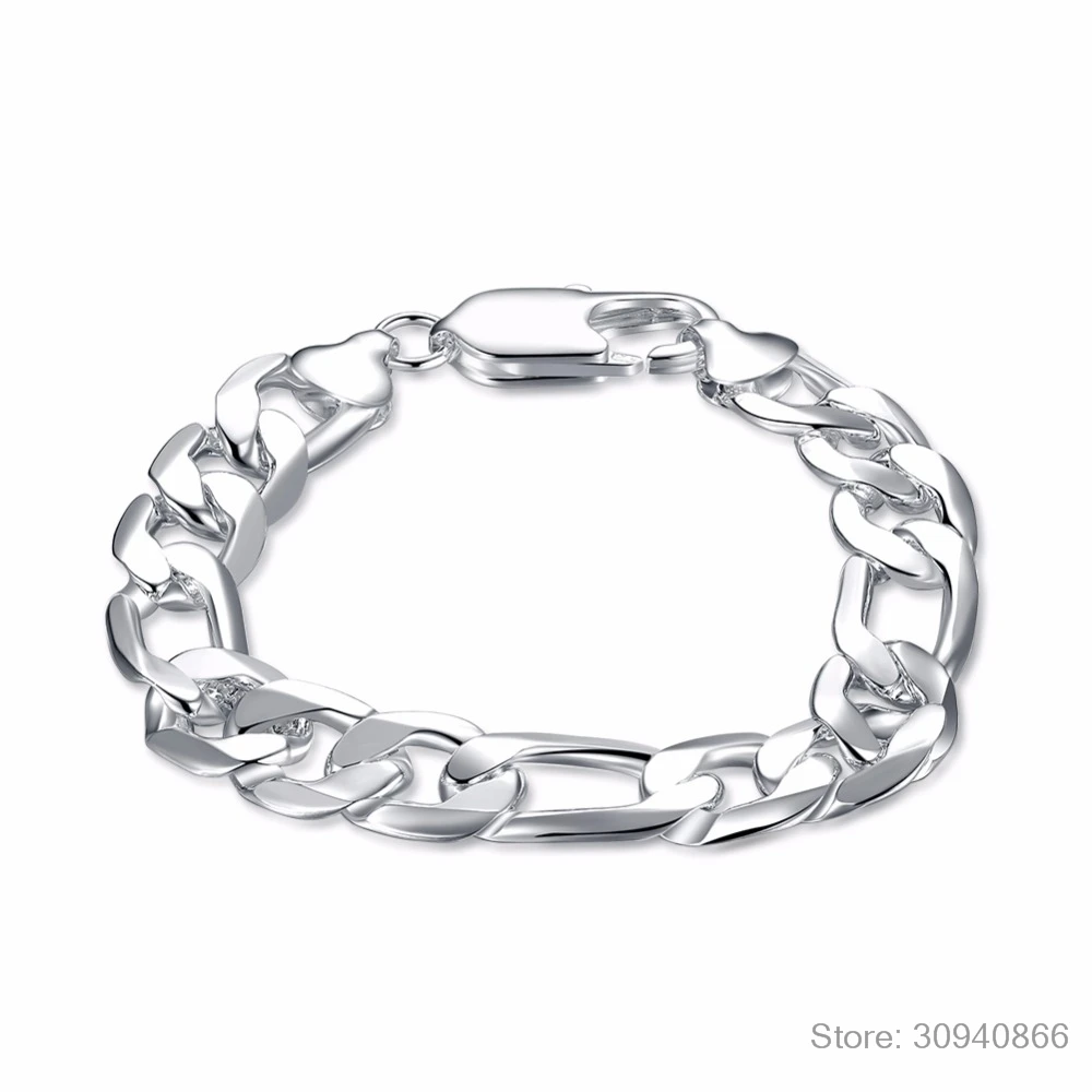 LEKANI мужские ювелирные изделия из стерлингового серебра 925 пробы 12 мм 20 см Фигаро цепи браслет Браслеты pulseiras joyas de plata