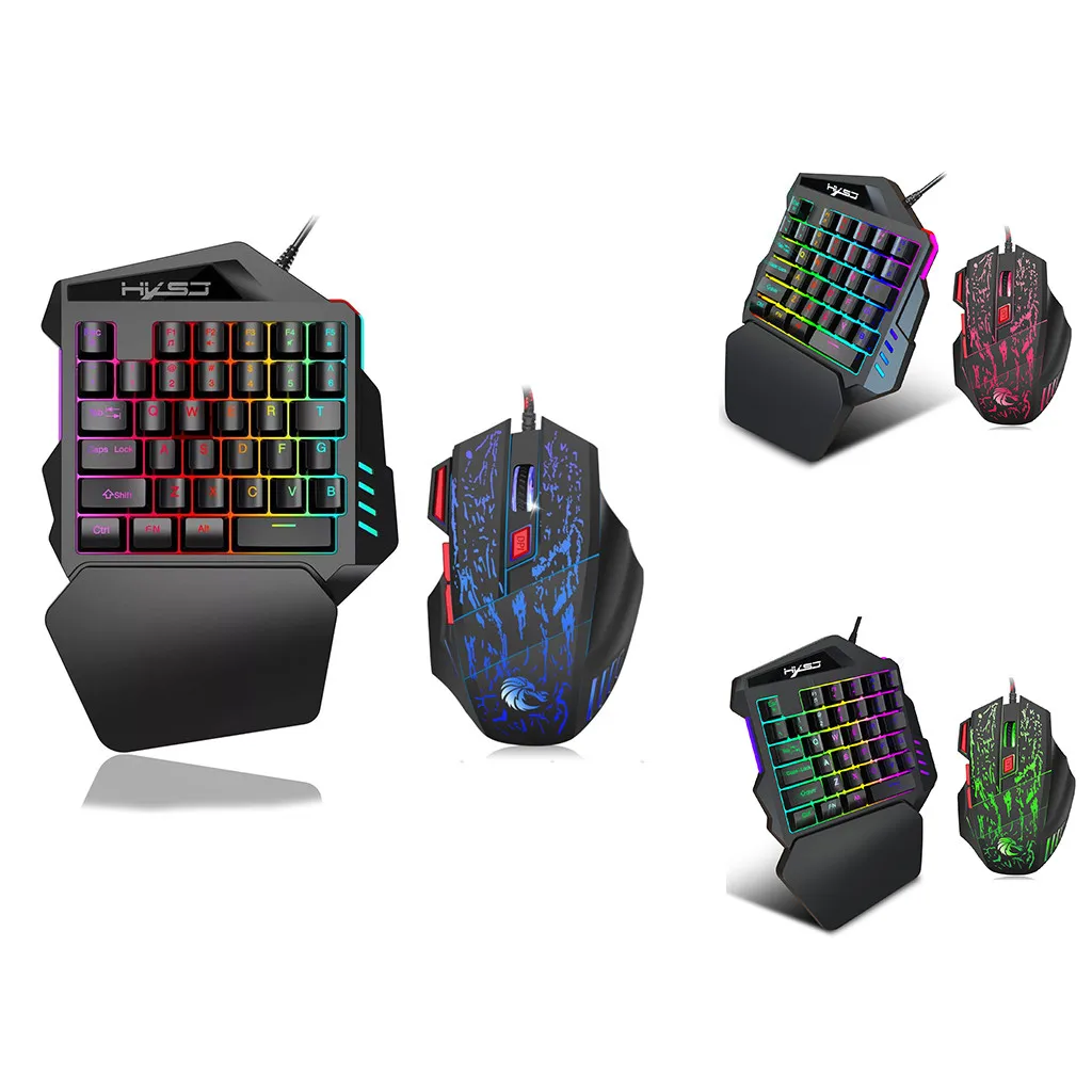 

HXSJ J50 Ergonomic Multicolor Backlight One-Handed Game Keyboard Mouse Set Black
