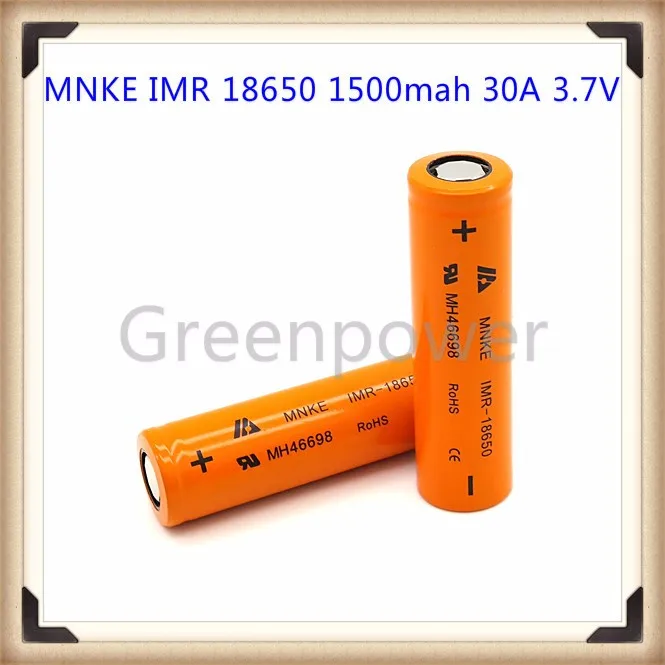 MNKE IMR 18650 1500mah 30A 3,7 V аккумуляторная батарея с плоским верхом(1 шт