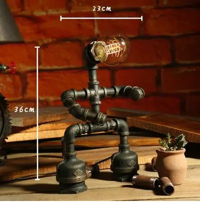 Креативный светильник Эдисона с железной трубой в стиле ретро, светодиодный светильник для защиты глаз, лампа для кофе-бара, настольная лампа с роботом