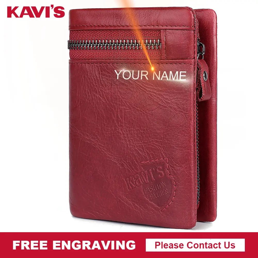 

KAVIS Free Engraving Genuine Leather Wallet Women Coin Purse Female Cuzdan Perse Walet Portomonee PORTFOLIO Card Holder Fashion