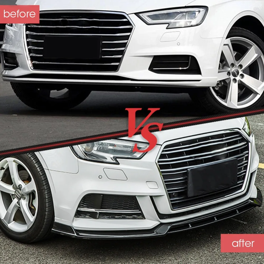 Parachoques delantero del labio para S3 estilo parachoques delantero Spoiler labial negro brillante/fibra de carbono Estilo Universal para Audi A3 s-line 8 V 2017-2018 Parachoques delantero del labio para S3 estilo parachoques delantero Spoiler labial negro brillante/fibra de carbono Estilo Universal para Audi A3 s-line 8 V 2017-2018