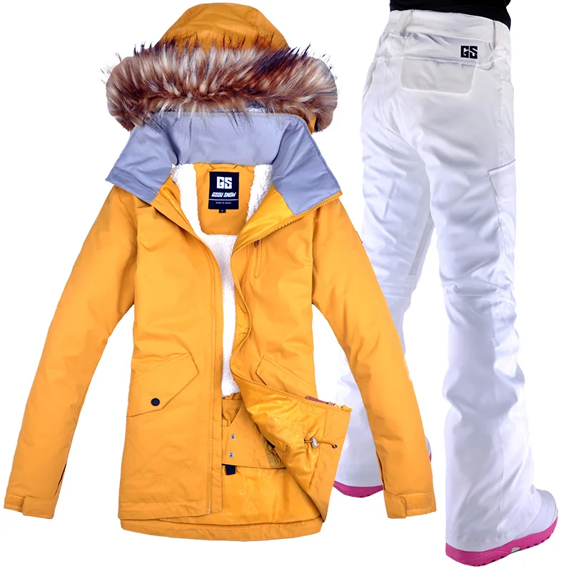 GSOU nieve traje de esquí Snowboard traje chaqueta + Pantalones impermeables a prueba de viento ropa para mujeres ropa de invierno