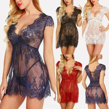 

New Women Lingerie Lace Dress Nightwear Underwear Babydoll Sleepwear+G-string