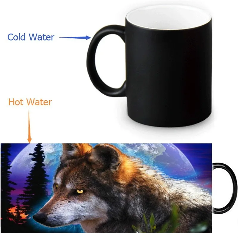 Wolf Mug Heat Reveal Morphing Coffee Mugs Changing Color Beer Magic Ceramic Tea | Дом и сад