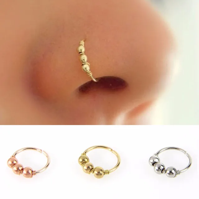 1ps Fashion Copper Nose bar Mix 8 Color Captive Bead Ring hoop Nose Ring Clip Piercing Body