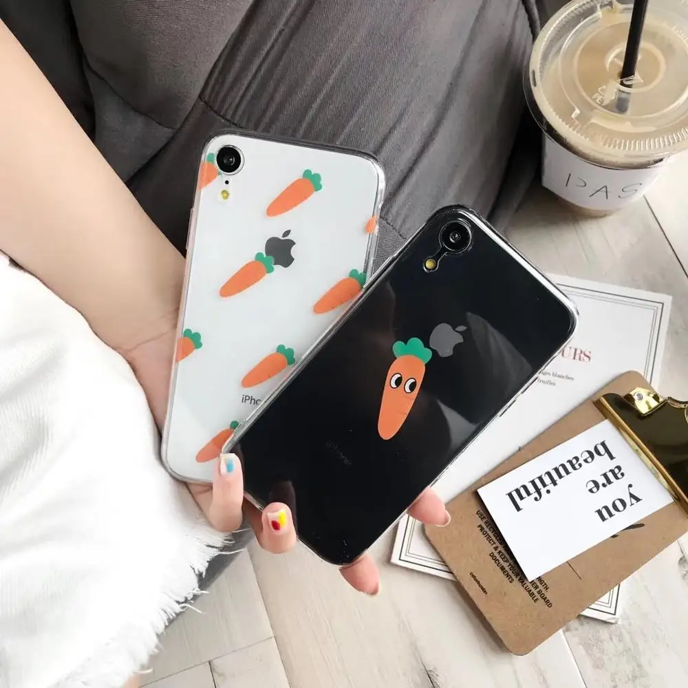 

Phone Case For iPhone XS Max XR XS Transparent Cartoon Vegetables Case For iPhone 6 6s 7 8 Plus Cute Carrot Soft TPU Case Cover