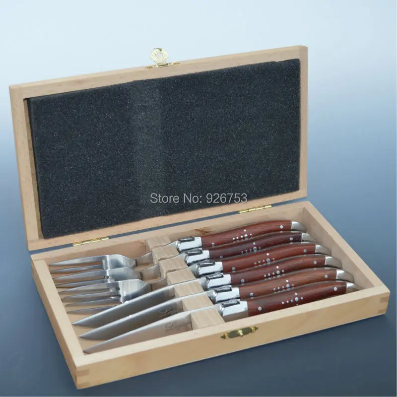 Laguiole Stainless Steel Steak Knives Good Quality Flatware Table Knife and Fork with Five Different Handles Wooden Box Packing | Дом и сад