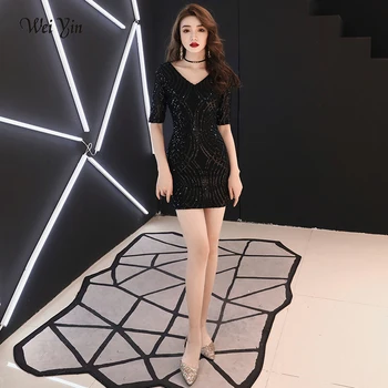 

weiyin Black Sequins Cocktail Dresses 2019 New Arrival Sexy V Neck Spaghetti Party Gown Bodycon Vestido Coctel Corto WY1476