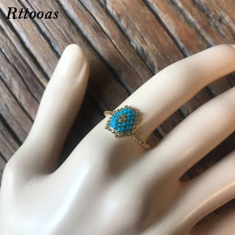 

Go2boho Fashion Wedding Bands Rings for Women Seed Beads Loom Geometric Patterns Men Ring Mexican Handwoven Jewelry Bague Femme