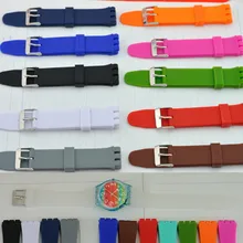 High Quality Black Blue Green 12mm 17mm 19mm Silicone Rubber Watchband For Swatch Colorful Rubber strap Stainless Steel Buckle