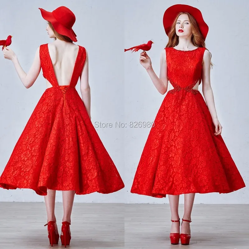 Vintage Red Tea Length Dress