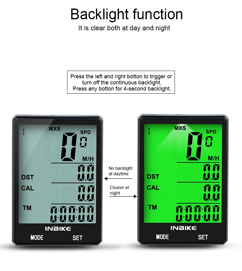 INBIKE, 2,8 дюймов, велосипедный беспроводной компьютер, непромокаемый, многофункциональный, для езды на велосипеде, одометр, велосипедный спидометр, секундомер, подсветка