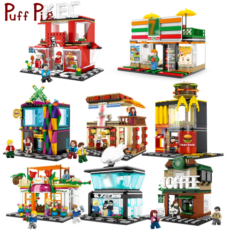 

282pcs Chicken Fast Food Shop City Street Architecture Creator Building Blocks Brinquedos Oyuncak Friends House Toys For Kids