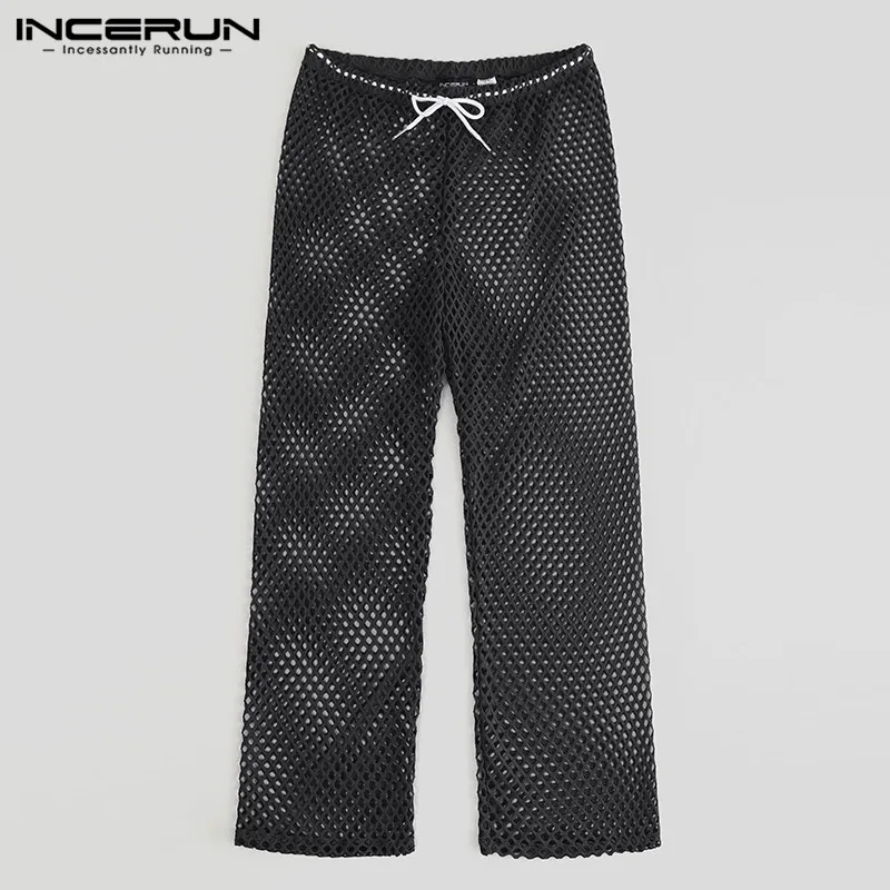 INCERUN Fashion Summer Pants Lace Men's Multi-color Mesh Casual Loose Harem Pants Personality Streetwear Men's Trousers 5XL