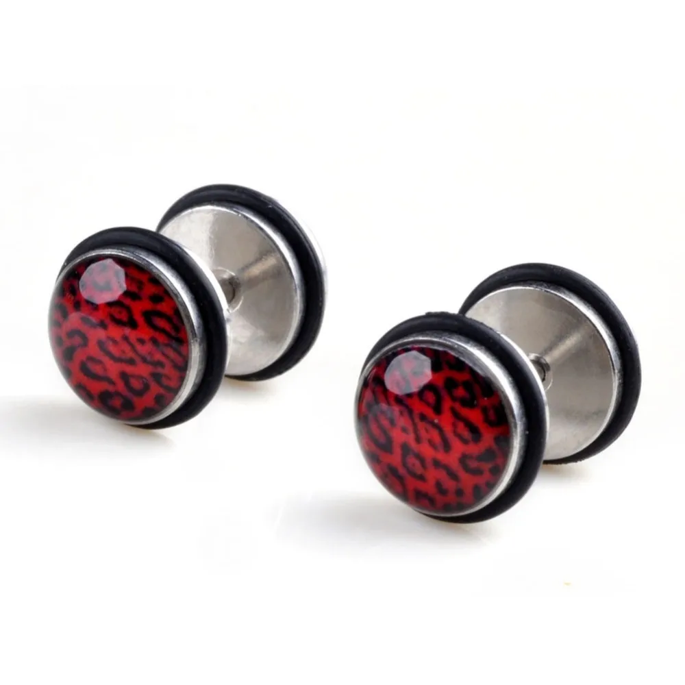 1 Pair Leopard Earrings Stainless Steel Ear Stud Sets Fake Plugs Ear