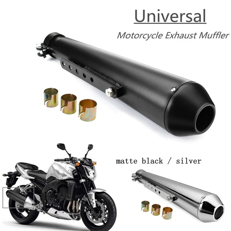 

New Style 1Pcs High Quality Universal Durable Motorcycle Cafe Racer Exhaust Pipe with Sliding Bracket Matte Black Silver#293212