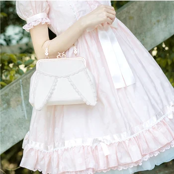 

Kawaii Girl Lolita Style Rabbit Ear White Handbag Chain PU Mini Messenger Bag Joker Simple Sweet Leisure Hasp Lace Lady Bag
