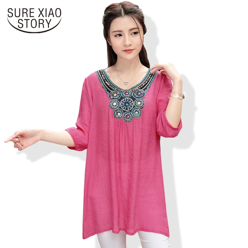 2017 summer new retro Chinese wind women blouse round neck wide casual loose arts and linen plus size blouse shirt top 789i 30 2017 summer new retro Chinese wind women blouse round neck wide casual loose arts and linen plus size blouse shirt top 789i 30