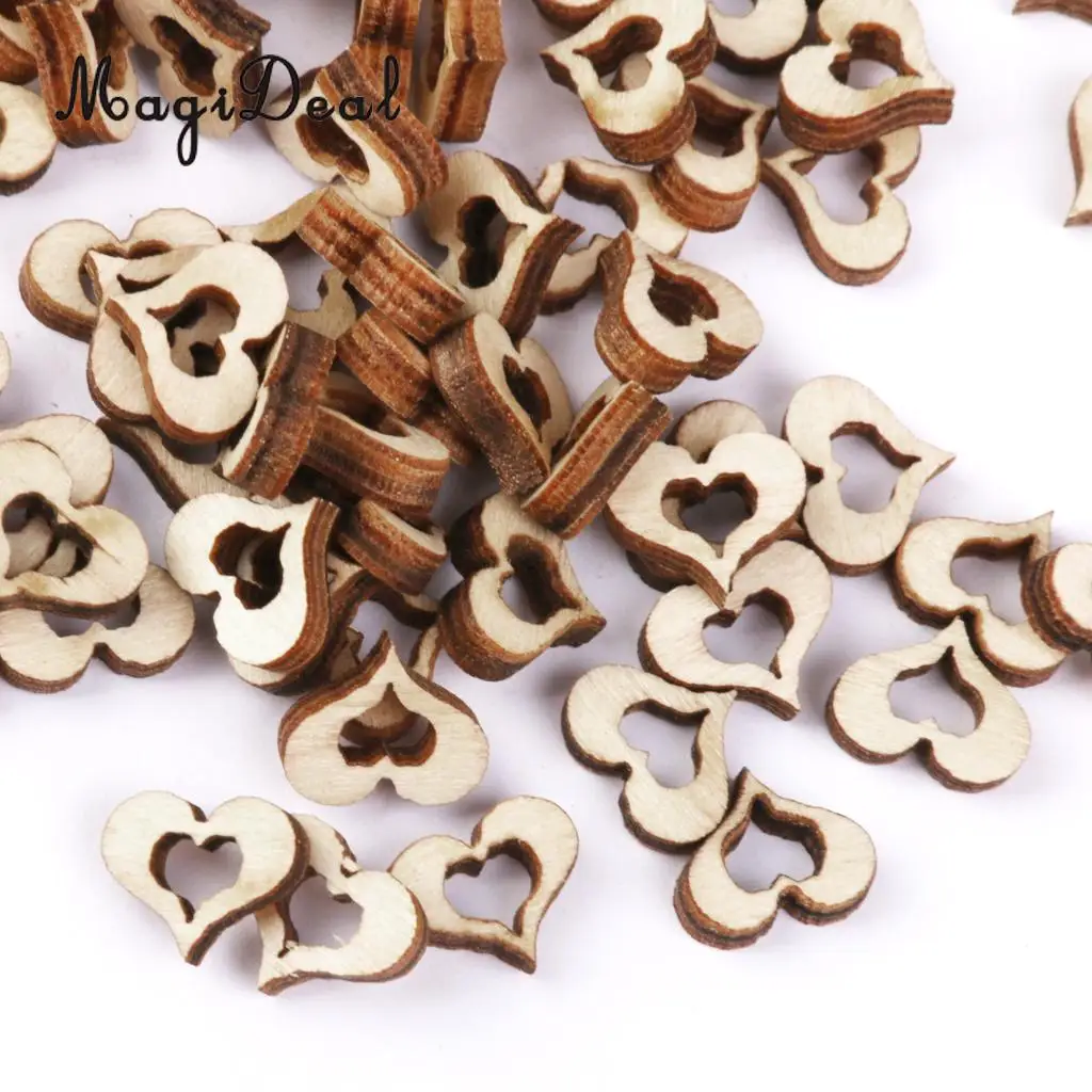 200pcs Rustic Wood Slices Wood Heart Embellishment Star Shapes Wedding Decoration Centerpieces Table Ornaments