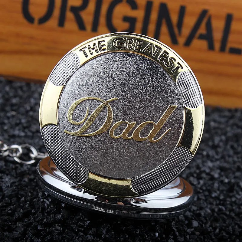 

Retro Vintage Skeleton Pocket Watch Unisex 2018 THE GREATEST Dad Gold Silver Metal Men FOB Chain Clock Quartz Luxury Cozy Gift