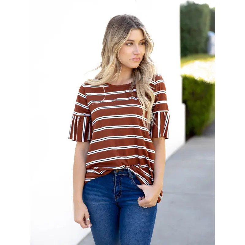 Mommy and me clothes Family tshirt Autumn O-neck Patchwork Sleeve Striped Matching T-shirt Mother and daughter clothes D048