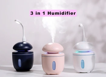 

Mushroon Shape 280ML USB Air Humidifier 3 in 1 Air Purifier with Mini Fan and Light Non Slip Bottom Mist Maker