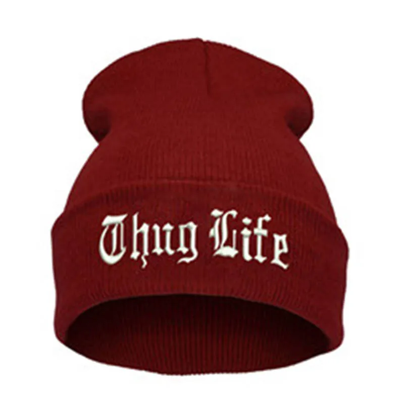 Женская вязаная шапка THUG LIFE черная с надписью в стиле хип хоп унисекс|beanie knitted