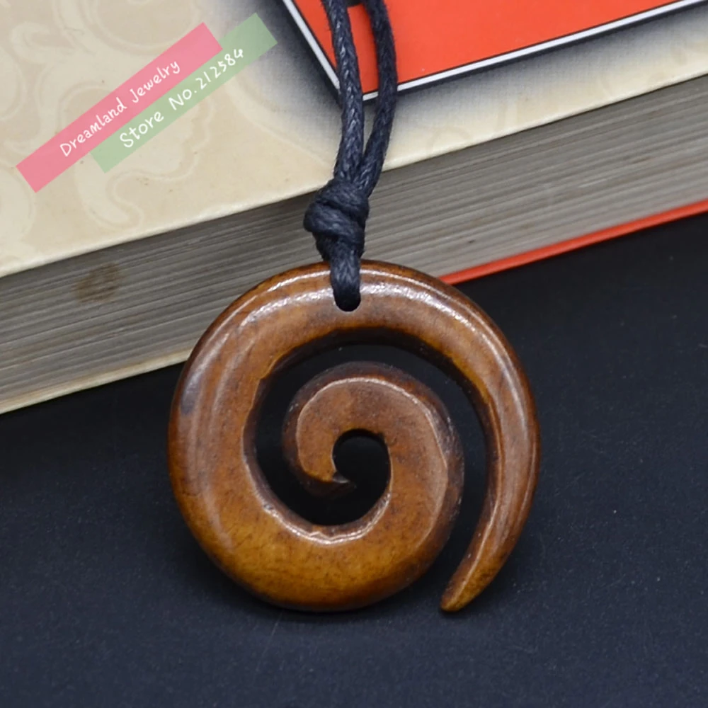 

Hot 1PC Hawaii Womens man's Necklace Handmade Carved Yak Bone BROWN KURO Pendant Choker Tribal Surfer Style Gift Free Shipping