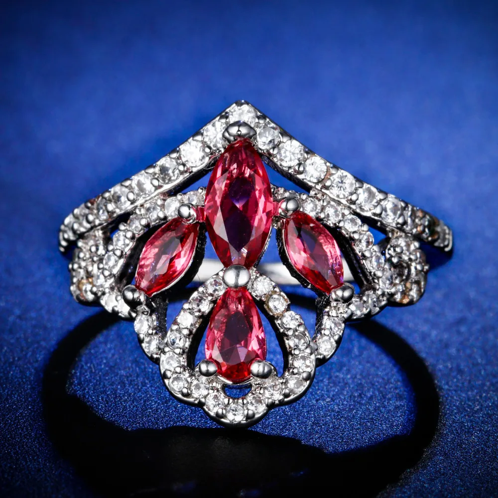 

Original Design Handmade crown style cz unique style marquiese ruby Ring Cubic Zirconia Hot Ins sterling silver 925