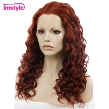 Imstyle кудрявые красновато-красные парики синтетические волосы на кружеве парики для женщин термостойкие волокна кружева парик бесклеевой косплей парик