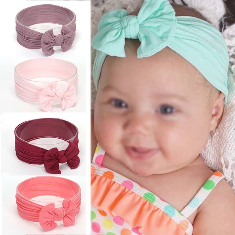 

new soft bow hair band nylon headband candy color elastic hair bands for infants Korean fashion accessories jewelry