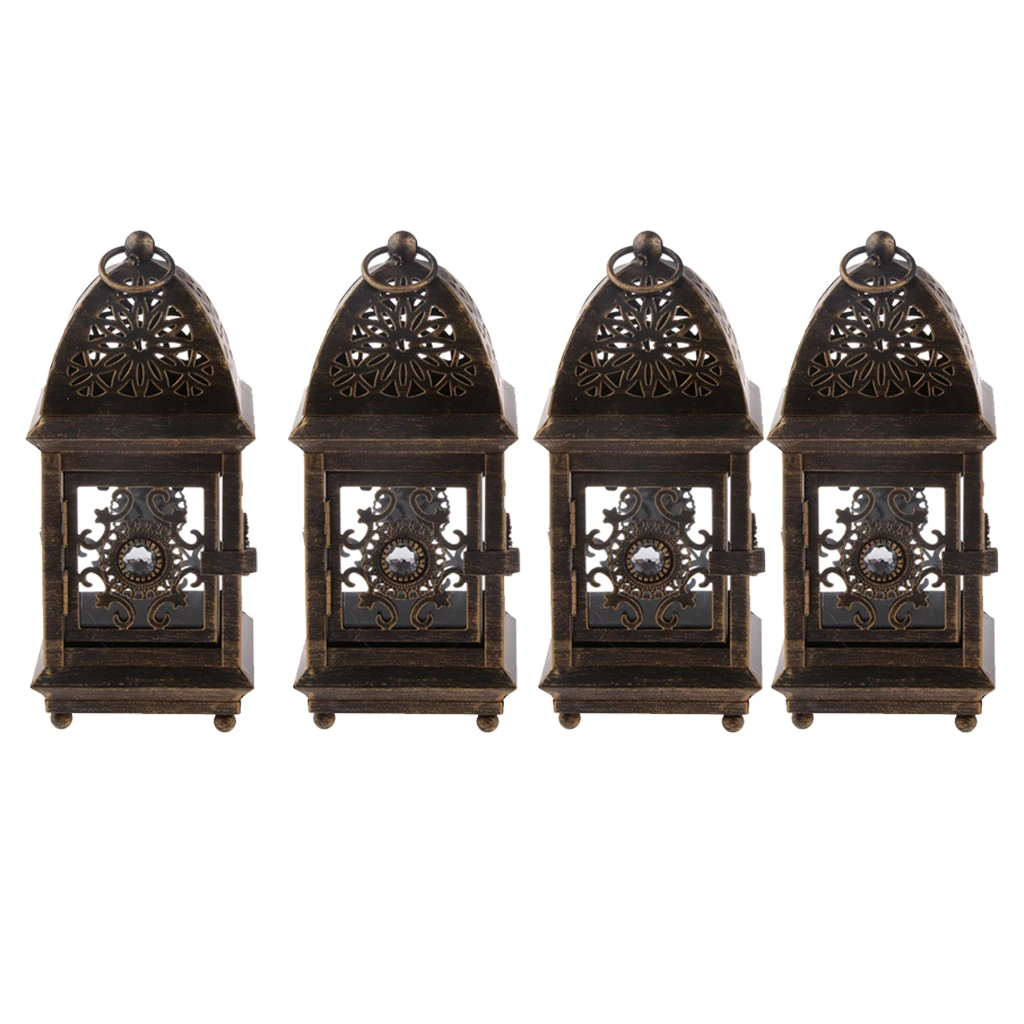 4pcs European Style Metal Hollowed Candle Holders Tealight Candlestick Hanging Lantern Wedding Party Decor