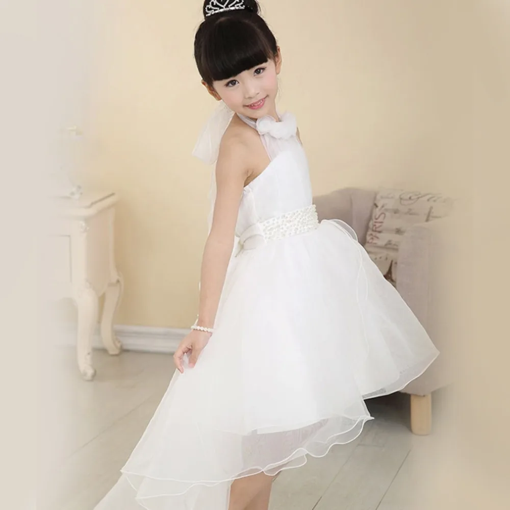 

Popular 1-8 old years Girls White Flower Princess Dress For Bridesmaid Party Wedding Faux Pearl Kids Dress 100% Top Good