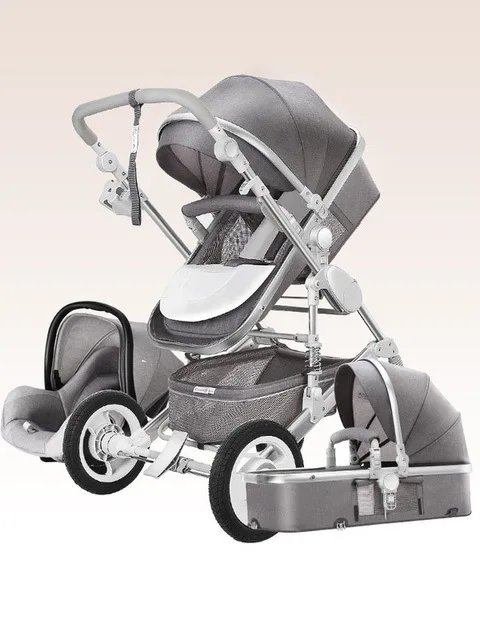 7,8 Роскошная детская коляска 3 в 1, корзина для перевозки, высокий пейзаж, четыре колеса, детская коляска, безопасное сиденье - Цвет: GRAY
