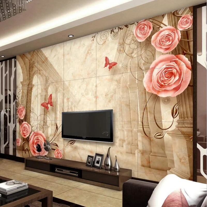 

Custom Large Photo Wallpaper European Romantic Marble Roman Pole TV Wall Background Floral Wall Murals Wall Papers Home Decor