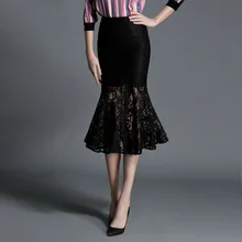 Весенняя модная новая длинная Черная кружевная юбка с оборками в стиле пэчворк, юбка фасона "Русалка" с кружевом 1184LY