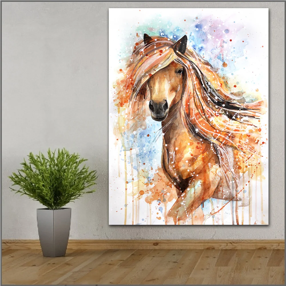 Large Size Printing Ink Painting Horse Yellow Wall Art Picture Home