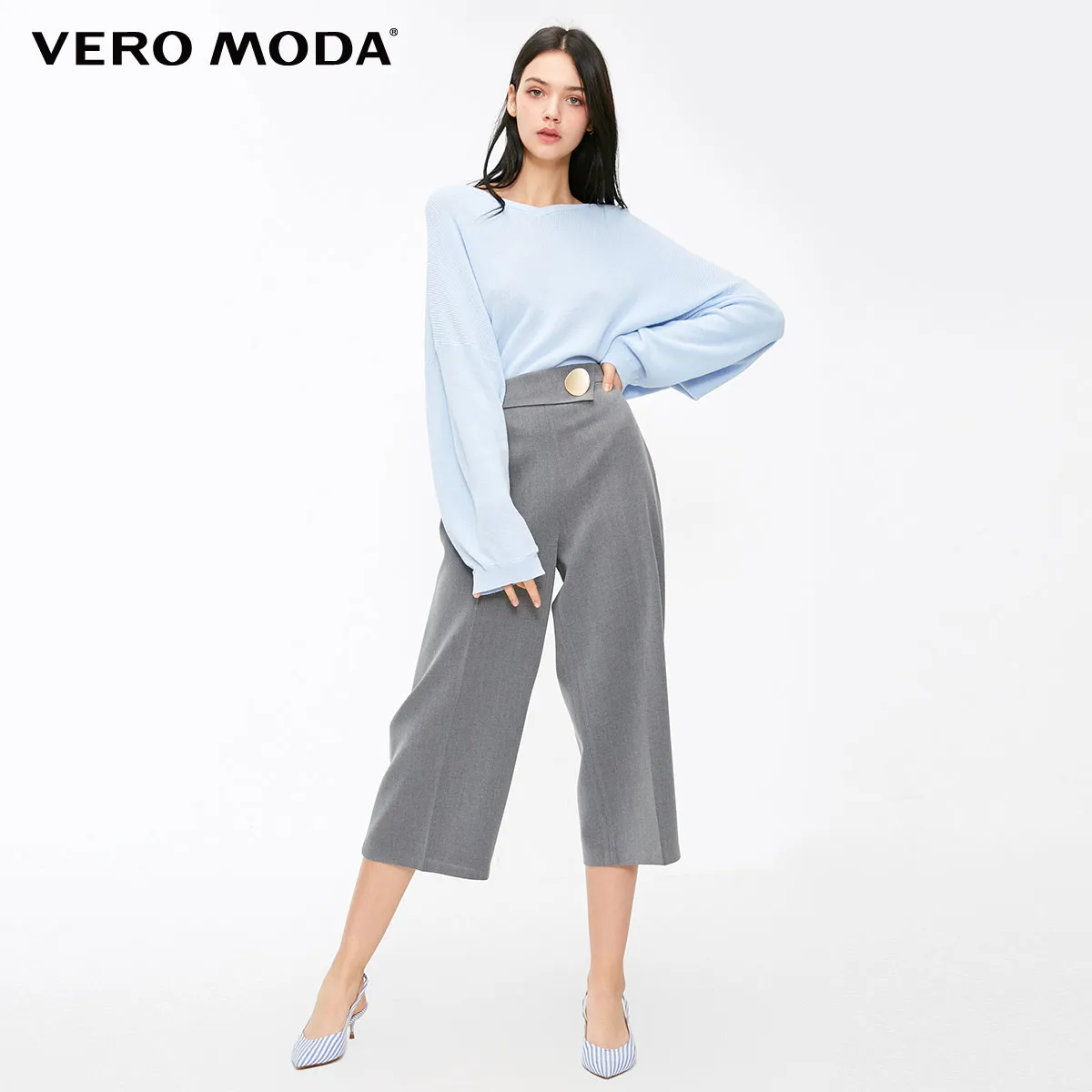 Vero Moda новые женские свободные декоративные пуговицы широкие брюки Капри | 31836J521 - Цвет: Granit mel.