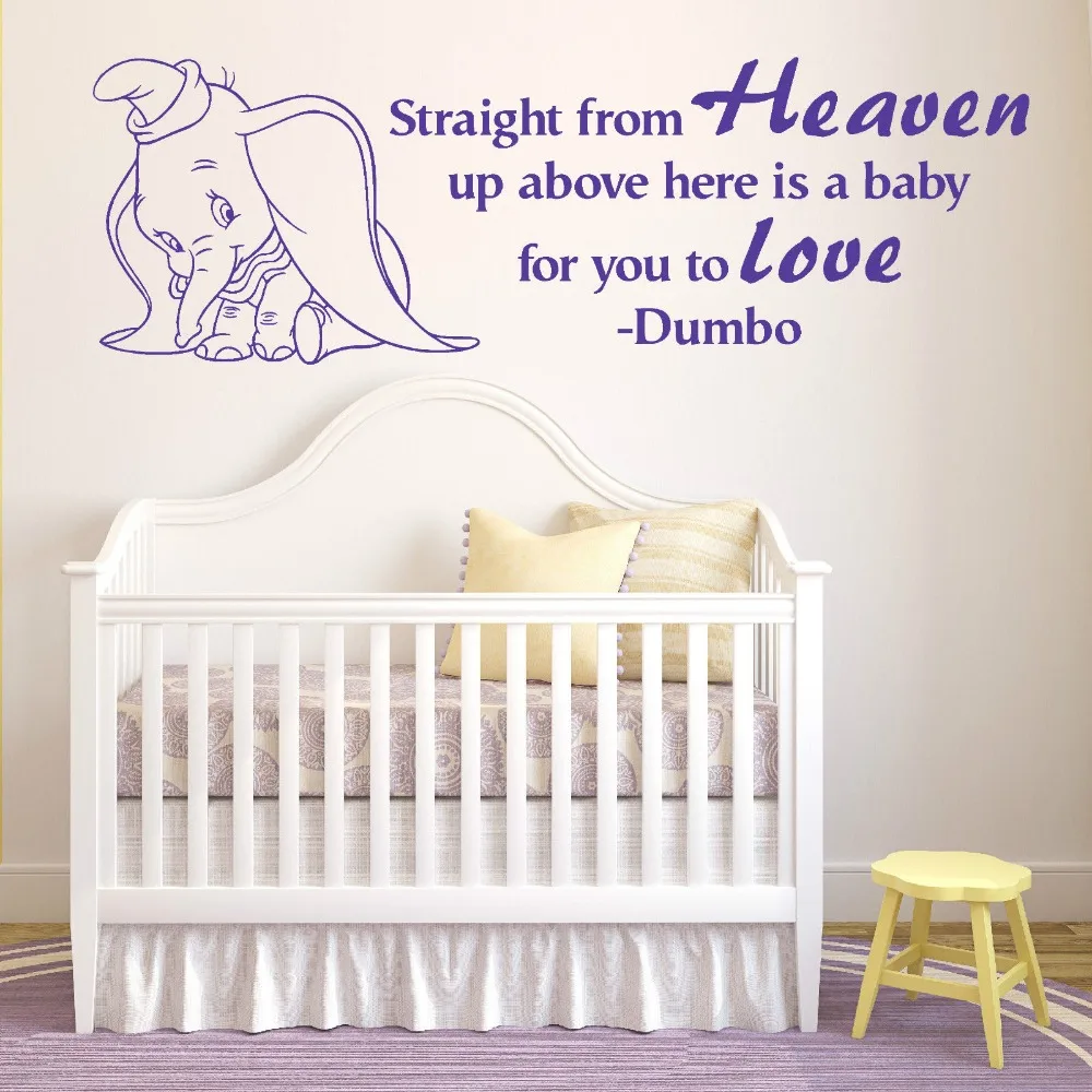 Aliexpress Buy Lovely Cute Elephant With Straight From Heaven Beautiful Quotes Wall Mural Kids Bedroom Babies Room Art Decor Wall Sticker Y 869 from