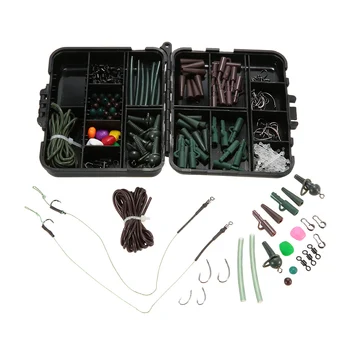 

155PCS Fishing Tackle Box New Carp Weights Safety Clips Hooks Swivels Hair Rigs Fishing Tool Kit Fishing Accessories