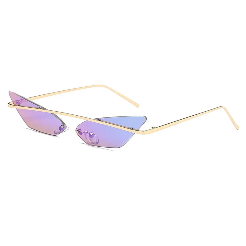 Роскошные солнцезащитные очки "кошачий глаз" для женщин, крутые Брендовые женские солнцезащитные очки, Ретро стиль, металлическая оправа, зеркальные женские очки, трендовые треугольные очки - Цвет линз: 7