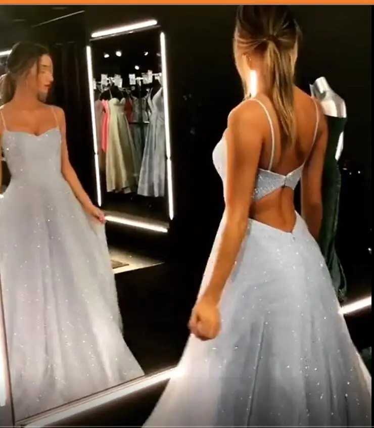 Vestidos De gala 2019 новый дизайн сексуальные блестящие тюлевые платья для выпускного вечера Длинные очаровательные v-образным вырезом Backles