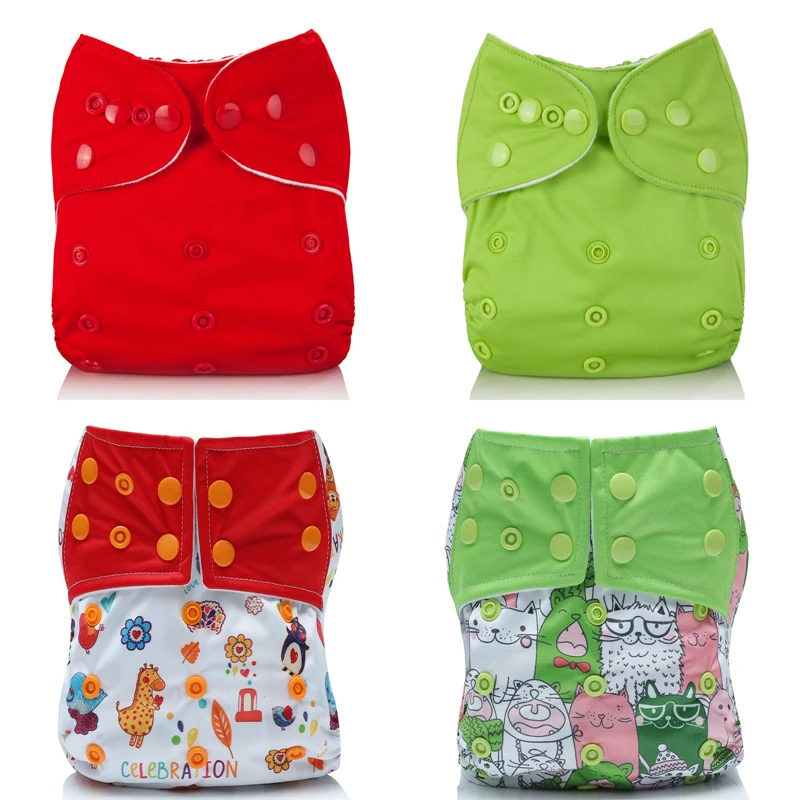 [Mumsbest] 4Pcs Cloth Baby Girl Boy Diapers With Microfiber Inserts