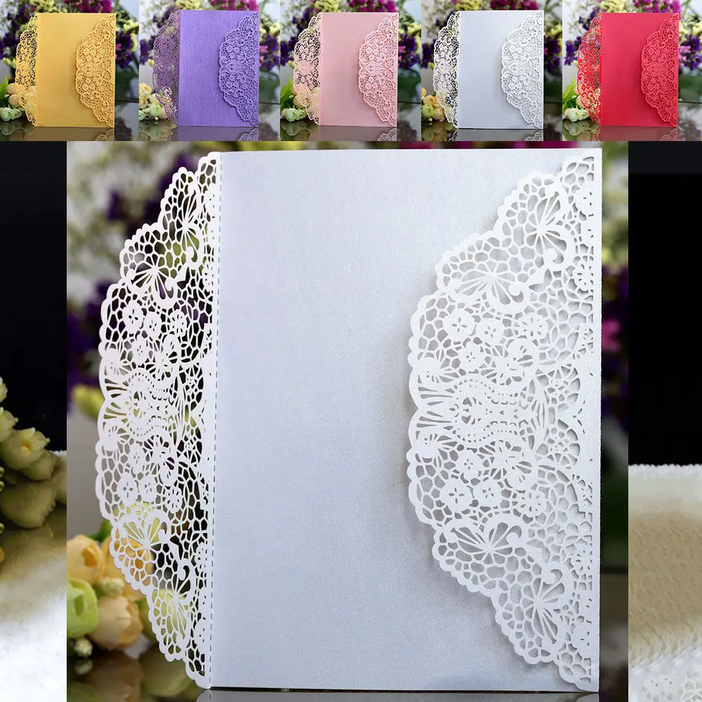  10pcs/set Gold Red White Laser Cut Wedding Invitations Card Elegant Wedding Lace Favor Envelopes Ev - 32957324887